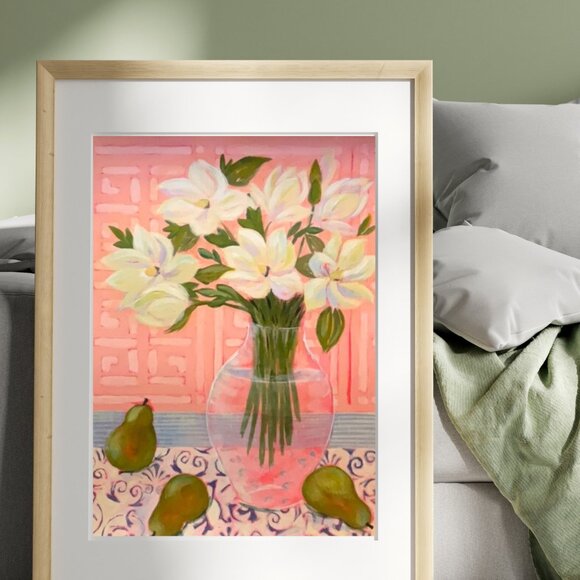 Artisan Other - Original Acrylic Floral Painting Fashion Wall Decor  Handmade Ivory and…